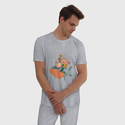 Пижама хлопковая мужская Сияющие хризантемы, цвет: меланж — фото 2