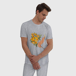 Пижама хлопковая мужская Сияющие цветы, цвет: меланж — фото 2