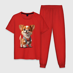 Пижама хлопковая мужская Малыш корги, цвет: красный