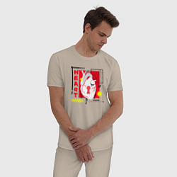 Пижама хлопковая мужская Heart inscription, цвет: миндальный — фото 2
