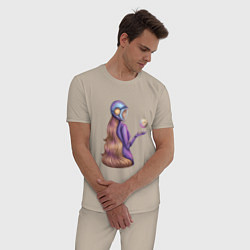 Пижама хлопковая мужская Девушка в космосе, цвет: миндальный — фото 2