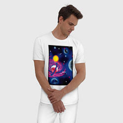 Пижама хлопковая мужская Вселенная, звёзды, цвет: белый — фото 2