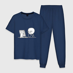 Пижама хлопковая мужская Мемный программист, цвет: тёмно-синий