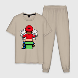 Пижама хлопковая мужская Марио с газетой, цвет: миндальный