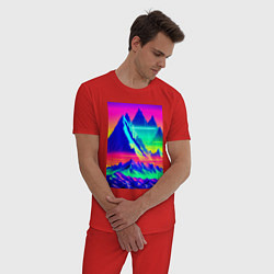 Пижама хлопковая мужская Неоновые горы, цвет: красный — фото 2