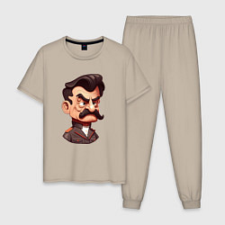 Пижама хлопковая мужская Сталин мультяшный, цвет: миндальный