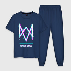 Пижама хлопковая мужская Watch Dogs в стиле glitch и баги графики, цвет: тёмно-синий