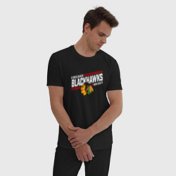 Пижама хлопковая мужская Чикаго Блэкхокс название команды и логотип, цвет: черный — фото 2