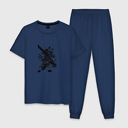 Пижама хлопковая мужская Кот-рубака, цвет: тёмно-синий