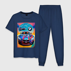 Пижама хлопковая мужская BMW - car - Germany, цвет: тёмно-синий