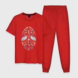Пижама хлопковая мужская Аисты и цветы, цвет: красный