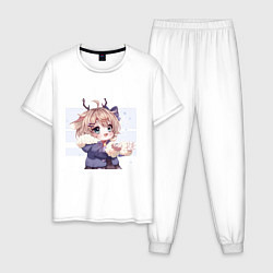 Пижама хлопковая мужская Аниме милая девочка, цвет: белый