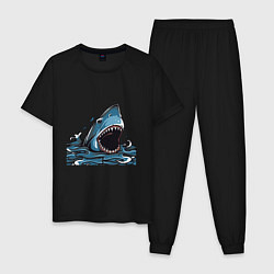 Пижама хлопковая мужская Голова акулы с раскрытой челюстью, цвет: черный