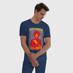 Пижама хлопковая мужская Джими Хендрикс ретро, цвет: тёмно-синий — фото 2