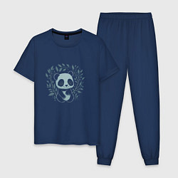 Пижама хлопковая мужская Панда в ветвях, цвет: тёмно-синий