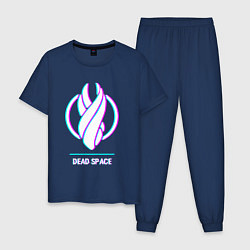 Пижама хлопковая мужская Dead Space в стиле glitch и баги графики, цвет: тёмно-синий