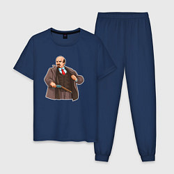 Пижама хлопковая мужская Ленин достаёт ружьё, цвет: тёмно-синий