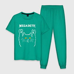 Пижама хлопковая мужская Megadeth rock cat, цвет: зеленый