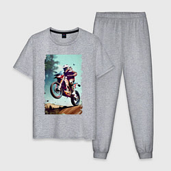 Пижама хлопковая мужская Мотокросс - экстрим, цвет: меланж