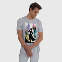 Пижама хлопковая мужская Леди-кошка - Нью-Йорк, цвет: меланж — фото 2