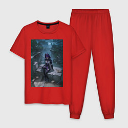 Пижама хлопковая мужская Сёгун Райдэн киберпанк Genshin, цвет: красный