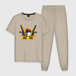 Пижама хлопковая мужская Взрывной цыпленок, цвет: миндальный