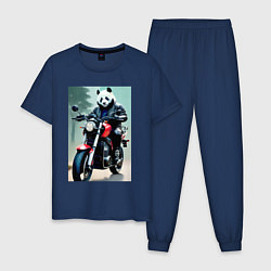 Пижама хлопковая мужская Panda - cool biker, цвет: тёмно-синий