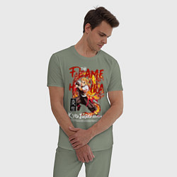 Пижама хлопковая мужская Кёджуро Ренгоку аниме, цвет: авокадо — фото 2