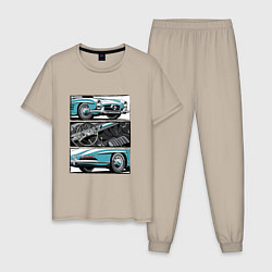 Пижама хлопковая мужская Mercedes-Benz 300SL Roadster V1, цвет: миндальный