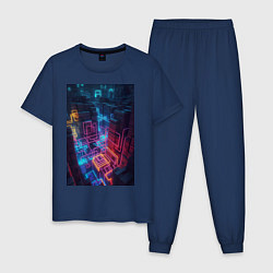 Пижама хлопковая мужская Tetris NEON powered by AI, цвет: тёмно-синий