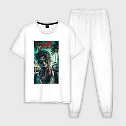 Пижама хлопковая мужская Зомби мертвый остров, цвет: белый
