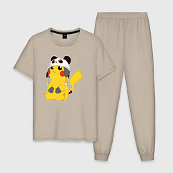 Пижама хлопковая мужская Pika panda, цвет: миндальный