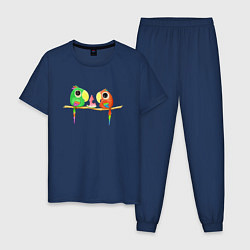 Пижама хлопковая мужская Попугайчики и арбуз, цвет: тёмно-синий
