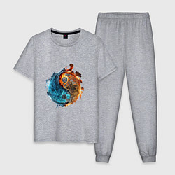 Пижама хлопковая мужская Стихии огня и воды, цвет: меланж