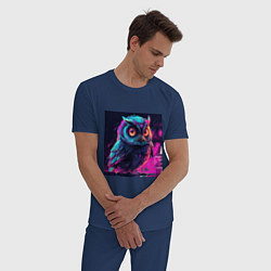 Пижама хлопковая мужская Сова в неоновом свете, цвет: тёмно-синий — фото 2