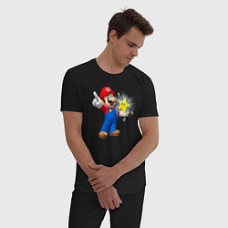 Пижама хлопковая мужская Марио держит звезду, цвет: черный — фото 2