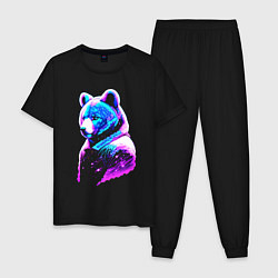 Пижама хлопковая мужская Светящийся звёздный медведь - нейросеть, цвет: черный