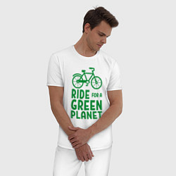 Пижама хлопковая мужская Ride for a green planet, цвет: белый — фото 2