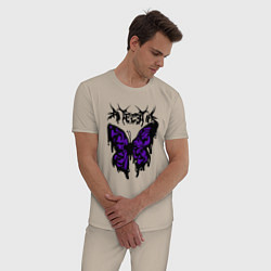 Пижама хлопковая мужская Gothic black butterfly, цвет: миндальный — фото 2