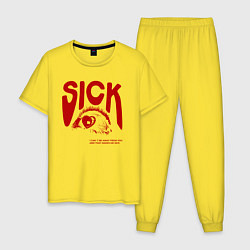 Пижама хлопковая мужская Sick i cant away from you red, цвет: желтый