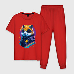 Пижама хлопковая мужская Крипто хомяк, цвет: красный