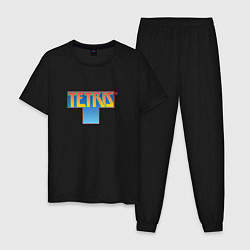 Пижама хлопковая мужская Логотип Тетрис, цвет: черный