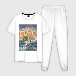 Пижама хлопковая мужская Летучий корабль, цвет: белый