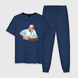 Пижама хлопковая мужская Ленин в раздумьях, цвет: тёмно-синий