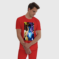 Пижама хлопковая мужская Cool neon dude, цвет: красный — фото 2