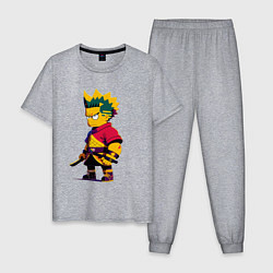 Пижама хлопковая мужская Bart Simpson samurai - neural network, цвет: меланж
