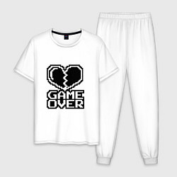 Пижама хлопковая мужская Game Over на черном фоне, цвет: белый