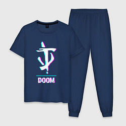 Пижама хлопковая мужская Doom в стиле glitch и баги графики, цвет: тёмно-синий