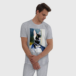 Пижама хлопковая мужская Кот-джентльмен - мем - нейросеть - акварель, цвет: меланж — фото 2