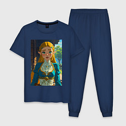 Пижама хлопковая мужская The legend of Zelda - ahegao art, цвет: тёмно-синий